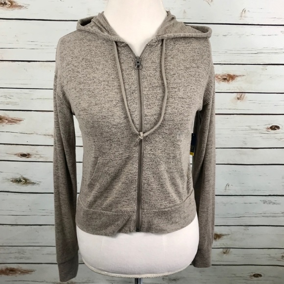 Prince & Fox Tops - Prince & Fox Brown Marl Zip Up Sleep Hoodie Crop